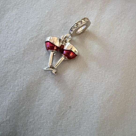 Silver & Red Double Wine Glass Dangle Charm - Picture 4 of 5